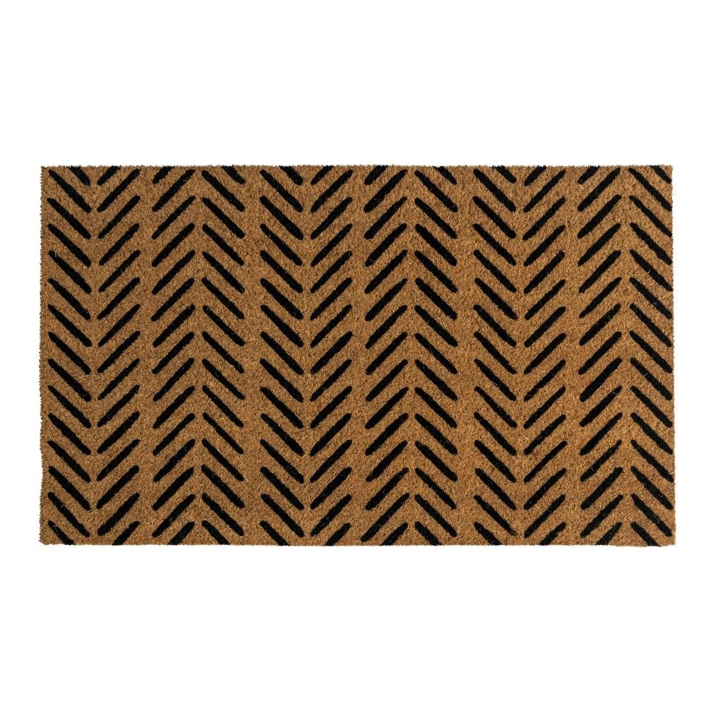 Entryways 15 x 25 Fishbone Indoor/Outdoor Doormat Black/Natural: PVC-Backed, Shake Clean, Zig Zag Pattern