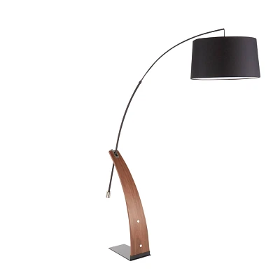 LumiSource 74 Robyn Mid-Century Modern Floor Lamp Walnut Wood and Black Linen Shade