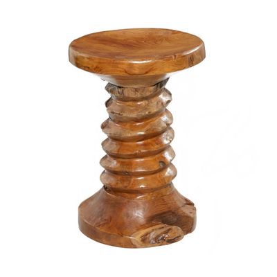 Rustic Carved Teak Wood Stool Brown - Olivia & May