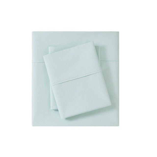 Twin 200 Thread Count Cotton Peached Percale Sheet Set Aqua