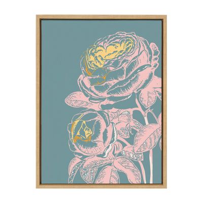 Sylvie Floral in Teal Framed Wall Canvas by Apricot and Birch Natural