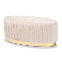 Kirana Velvet Upholstered Ottoman with Gold PU Leather Base - Baxton Studio: Glamorous, No Assembly Required