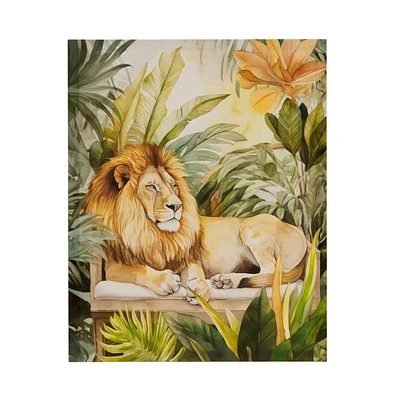 Madison Park 16x20 Jungle Wild Regal Lion Print Canvas Natural Wall Art Lion Green