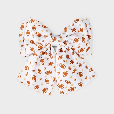 Football Print Fabric Bow Hair Clip - White/Brown