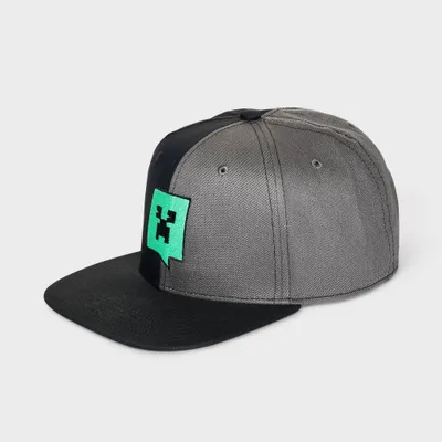 Kids Minecraft Creeper Flat Brim Hat - Black