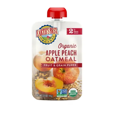 Earths Best Organic Apple Peach Oatmeal Baby Food Pouch - 3.5oz