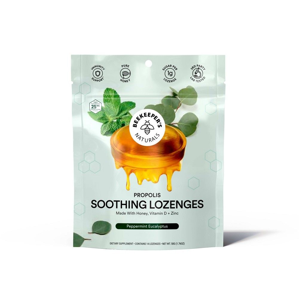 Beekeeper's Naturals Soothing Lozenges, Propolis, Honey - 14 lozenges, 50 g