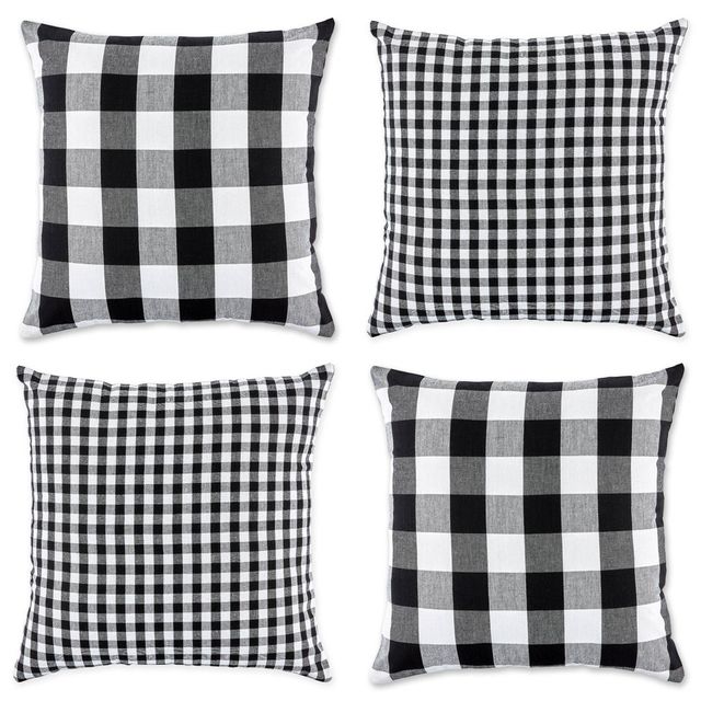 4pk 18x18 Gingham Buffalo Check Assorted Square Throw Pillow Covers Black/White - Design Imports: Cotton, Machine Washable