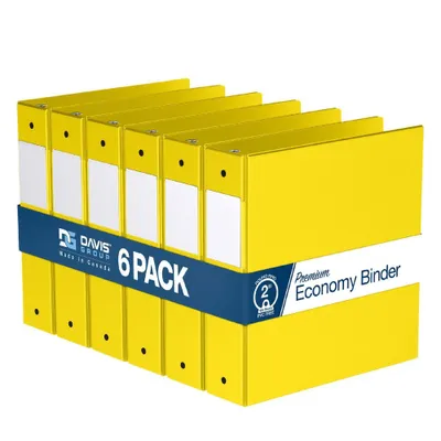 Premium Economy 2 Round Ring Binder 6pk Yellow: Davis Group, Polypropylene, 400 Sheet Capacity, Hard Cover, 2 Pockets