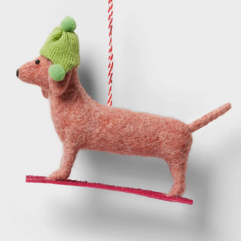 Felted Wool Dachshund Dog Christmas Tree Ornament - Wondershop