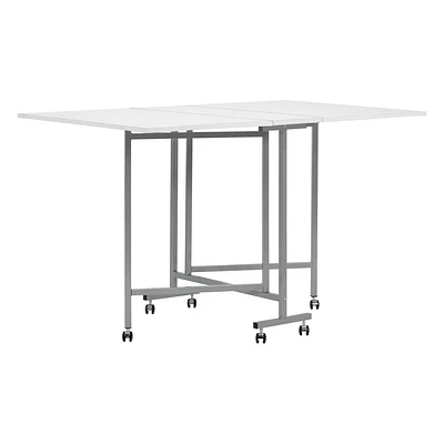 Sew Ready Mobile Folding Craft and Cutting Standing Table Silver/White: Portable, Locking Wheels, Durable MDF & Steel