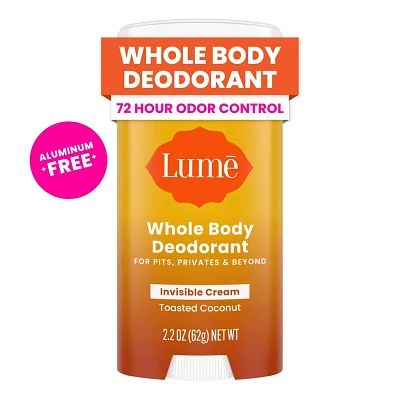 Lume Whole Body Womens Deodorant - Invisible Cream Stick - Aluminum Free - Toasted Coconut Scent - 2.2oz