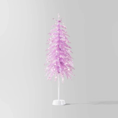 4 Pre-lit Slim Lavender Tinsel Alpine Fir Mini Artificial Christmas Tree White LED Lights - Wondershop