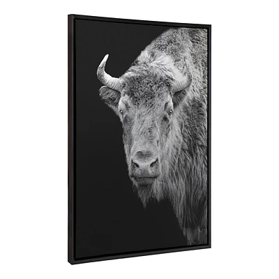 Kate & Laurel All Things Decor 28x38 Sylvie American Bison Buffalo Yellowstone Wildlife Animal BW Framed Metallic Canvas Wall Art by Xy