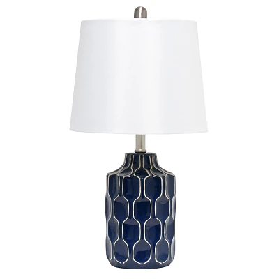 Moroccan Table Lamp with Fabric Shade Blue - Lalia Home: Brushed Nickel, White Drum, No Assembly Required