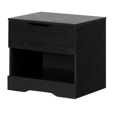 Holland 1 Drawer Nightstand Black Oak - South Shore: Modern Bedside Storage with Metal Slides