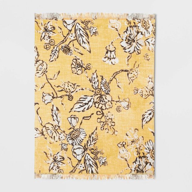 Cotton Flower Printed Fused Placemat Yellow - Threshold