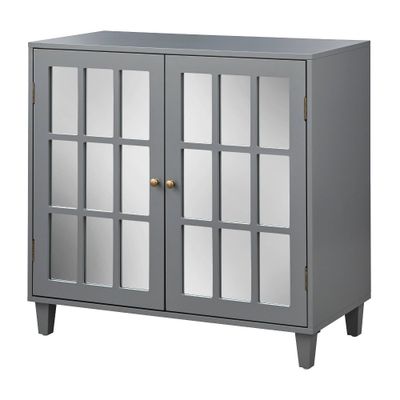 Matteo Mirrored Door Cabinet Charcoal Gray - Lifestorey: Modern Farmhouse Style, Brass Pulls, Adjustable Shelf