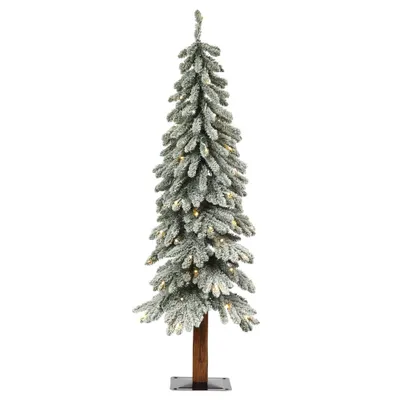 4ft Haute Decor Pre-Lit LED Lightly Flocked Alpine Artificial Christmas Tree White Lights