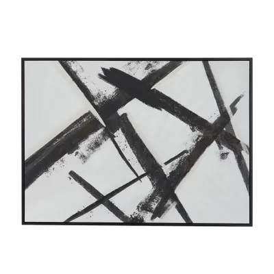 Olivia & May Contemporary Canvas Abstract Framed Wall Art with Black Frame Black/Gray : Horizontal 48x65 Canvas