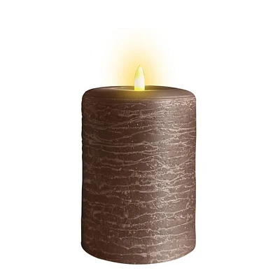 LumiPur 3.5x5 Signature Natural Glow Flameless Wax Pillar LED Candle Cocoa Brown: Battery-Operated, Flickering Light