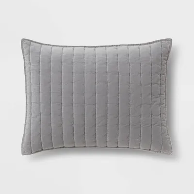 Standard Channel Stitch Velvet Quilt Sham Gray - Threshold