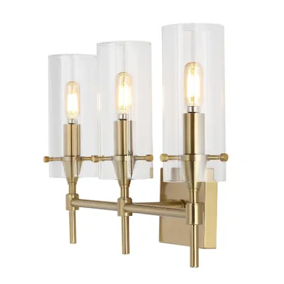 21.25 3-Light Cato Modern Iron/Glass LED Vanity Brass Gold/Clear - JONATHAN Y: UL Listed, Mid-Century Wall Sconce