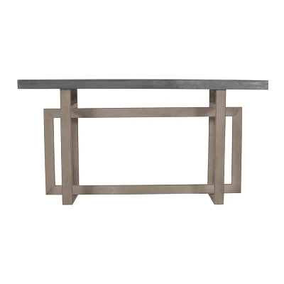 The Urban Port 59 Artisan Sideboard Console Table with Geometric Interlocked Base Distressed Matte Gray