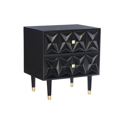 Glam 2 Drawer Geo Textured Nightstand with Gold Pulls