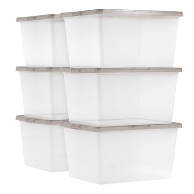 IRIS 6pk 24.5qt Snap Top Plastic Storage Bin: Clear, Stackable, Lidded Utility Totes for Shoes, Back-To-School/College