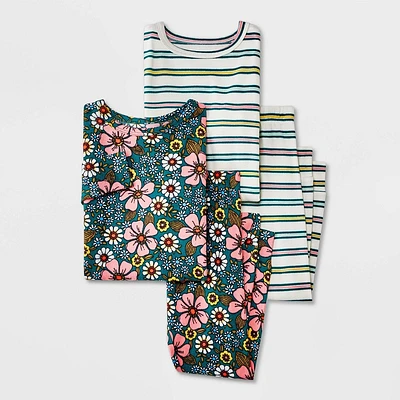 Toddler Girl Soft Bruhed Tight Fit 2pc Floral Striped Pajama Set