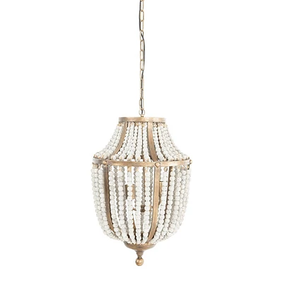 Storied Home Metal and Draped Wood Bead Chandelier Distressed White: Ceiling Light, ETL & UL Listed