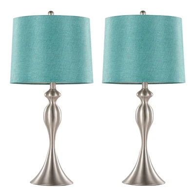 LumiSource: Ashland 27 Brushed Nickel Table Lamps with Textured Linen Empire Shade, Set of 2