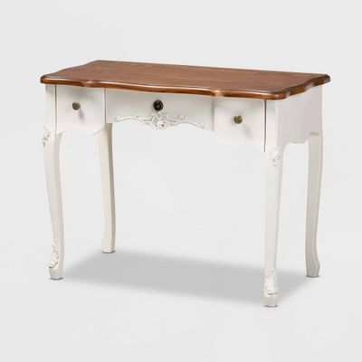 Sophie Small 3 Drawer Console Table: Carved Detail, Brass Knobs - Baxton Studio