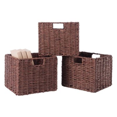 Winsome 3pc Tessa Woven Rope 3 Small Basket Set Walnut: Paper Rope Storage, Square Shape, Spot Clean