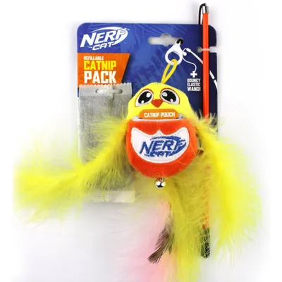 Nerf Cat 3.5 Plush Bird with Catnip Pouch and Wand Cat Toy