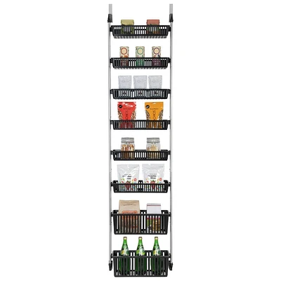 Smart Design 8-Tier Over The Door Hanging Pantry Organizer with 6 full Baskets and 2 Deep Baskets: Steel Kitchen Storage, Black