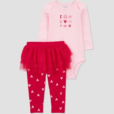 Carters Just One You Baby 2pc Valentines Day I Love You Hearts Tutu Top & Bottom Set