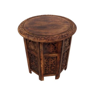 Wooden Hand Carved Folding Accent Coffee Table Dark Chocolate - The Urban Port