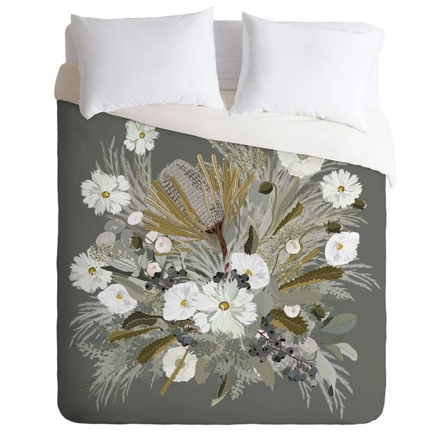 King Iveta Abolina Sage Floral Comforter Set Gray - Deny Designs