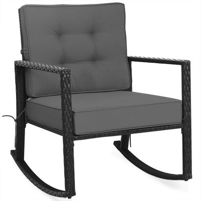 Outdoor Rattan Rocking Chair with Cushion: WELLFOR Patio Accent Armchair, Rust-Resistant