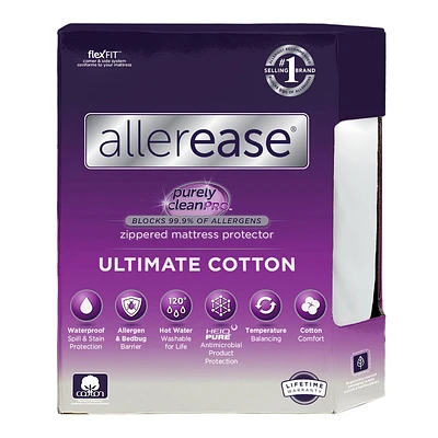 Allerease Ultimate Cotton Waterproof Allergen and Bedbug Barrier Zippered Mattress Protector: Hypoallergenic Encasement