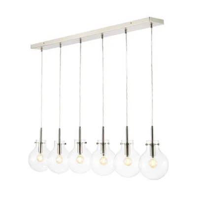 40.5 6-Light Harlow Modern Contemporary Round Glass/Iron LED Linear Pendant Nickel/Clear - JONATHAN Y