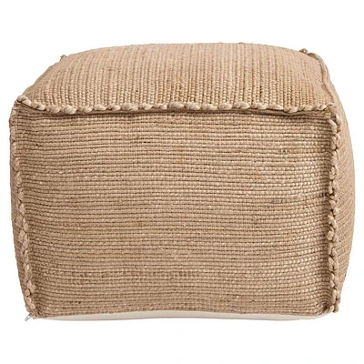 Storied Home Jute Pouf Brown: Upholstered Square Ottoman, Spot Clean, No Assembly Required