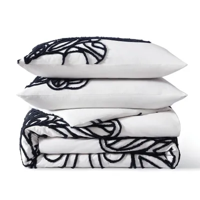 3pc Full/Queen Wild Out Tufted Duvet Set - Rochelle Porter: Cotton Botanical Bedding with Embroidered Shams