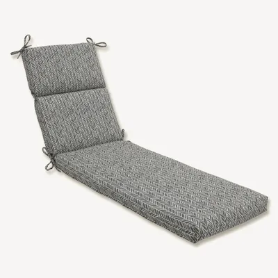 72.5x21x3 Herringbone Chaise Lounge Cushion Slate with Ties - Pillow Perfect: Weather & Fade-Resistant