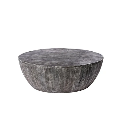 The Urban Port 36 Round Drum Shaped Handcrafted Mango Wood Coffee Table Sandblasted Black