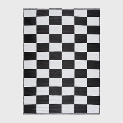 Playa Rug California Plastic Floor Mat Rectangle Woven Indoor Outdoor Folded Area Rug Checkered Black & White: Durable