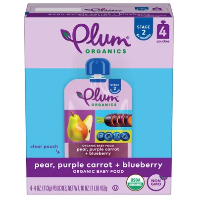 Plum Organics Baby Food Stage 2 - Pear Purple Carrot Blueberry - 4oz