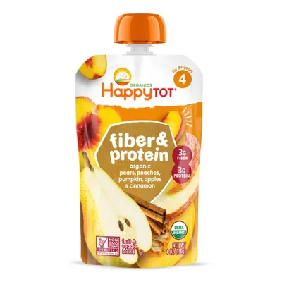 HappyTot Fiber & Protein Organic Pears Apples Peaches Pumpkin with Cinnamon Baby Food Pouch - 4oz